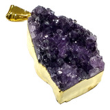 Pingente Drusa Ametista Pedra Natural Folheado A Ouro Ref668