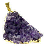 Pingente Drusa Ametista Pedra Natural Folheado Ouro Ref573