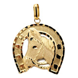 Pingente Ferradura Com Cavalo Grande Em Ouro 18k 750