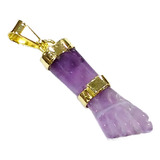 Pingente Figa Pedra Ametista Natural Com Fecho Folheado Ouro