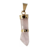 Pingente Figa Pedra Natural Quartzo Rosa Fecho Folheado Ouro