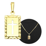 Pingente Masculino Placa Com Cruz Vazada 071 Banhado Ouro 18