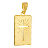 Pingente Masculino Placa Cruz Crucifixo Dourado