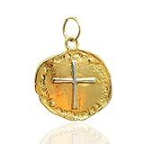 Pingente Medalha Duas Cruzes São Bento Semijoia 2cm Banhado Ouro 18k Pequena Delicada Dourada