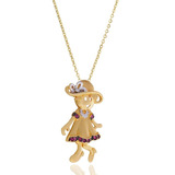 Pingente Menina Rubis Com Corrente Bailarina Em Ouro 18k