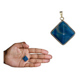 Pingente Pirâmide Ágata Azul Natural Folhado Ouro 3cm P117