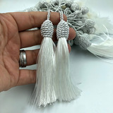 Pingente Tassel 9cm Poliéster Franjas 50un Varias Cores Cor Branco