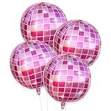 Pink Disco Ball Balloons Cowgirl Birthday Party Decorations Last Disco Bachelorette Party Supplies 4D Disco Balloons -Set Of 4-