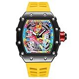 PINTIME Relógio De Pulso Masculino Luxuoso Tonneau Fashion Hallow Punk Graffiti Art Dial Hip Hop Exclusivo Esportivo Movimento Japonês Design Luminoso Com Pulseira De Silicone Pulseira Amarela E