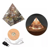 Pirâmide Cristal Orgonite Com Base Led Bivolt Metais Cobre