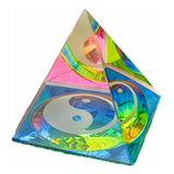 Pirâmide Ying Yang Colorido Vidro Energia Esotérico Enfeite