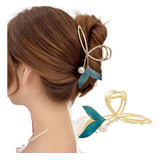 Piranha De Cabelo Prendedor Sereia Calda Dourao Azul Luxo Cor Dourado E Azul