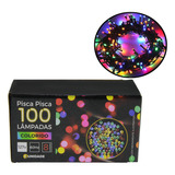 Pisca Pisca Natal 8 Funções 100 Leds 9m Várias Cores 110v Cor Das Luzes Colorido Fio Verde 127v