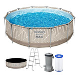 Piscina Estrutural 9150l Geometric Premium   Escada   Bomba Filtro 220v   Capa Bestway