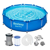 Piscina Estrutural Redonda 4678 Litros De 3 05m De Diâmetro Com Filtro 1 249l h 127v Completa Bestway