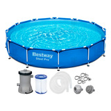 Piscina Estrutural Redonda 6473 Litros De 3 66m De Diâmetro Com Filtro 1 249l h 127v Completa Bestway