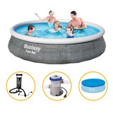 Piscina Inflável 7 340 Ls Rattan Filtro Capa E Bomba Bestway