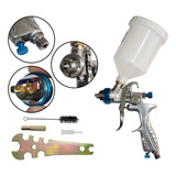 Pistola De Pintura Hvlp 1 3mm 600ml Regulagem Leque Tinta Cor Prata