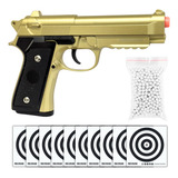 Pistola Full Metal Airsoft Pt92 Beretta 6mm Spring Gold