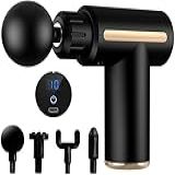 Pistola Massageadora Elétrica Portátil Recarregavel Com Visor LED E Incluso 4 Cabeças E Velocidades Ajustáveis   Para Recuperação Muscular Miofascial E Alívio De Tensão  Cores Variadas 