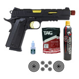 Pistola Redwings 1911 Gold Híbrida Green Gás 6mm Airsoft