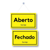 Placa Aberto Fechado Com Cordão Ventosa Pvc Logotipo Amarelo