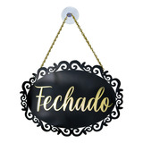Placa Aberto Fechado Decorativa Retrô Com Corrente E Ventosa