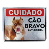 Placa Aviso Grande Luxo Color Cuidado Cao Bravo Avs