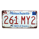 Placa Carro Antiga Decorativa Metálica Massachusetts 414 12
