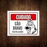 Placa Cuidado Cão Cachorro Bravo Pastor Alemão 18x23
