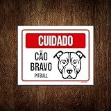 Placa Cuidado Cão Cachorro Bravo Pitbull