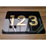 Placa De Acrilico Com 3 Números Para Porta De Apartamento Cor Dourado