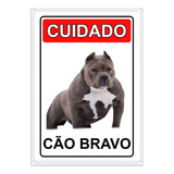 Placa De Advertência Cuidado Cão Bravo Americam Bully Cinza