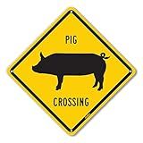 Placa De Alumínio PetKa Signs And Graphics PKAC 0035 NA 10x10 Pig Crossing 25 4 Cm X 25 4 Cm Preto Em Amarelo