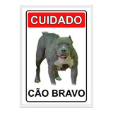 Placa De Aviso Cuidado Cão Bravo American Bully