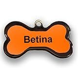 Placa De Identificação Pet Personalizada Osso Médio Laranja E Preto