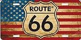 Placa De Licença De Metal Com Bandeira Americana Envelhecida Route 66