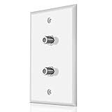 Placa De Parede Com Conector F Coaxial Duplo- Branca Para TV A Cabo E Satélite