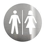 Placa De Sinalização - Banheiro Unissex - Aço Inox 430 Escovado- Diametro 15 Cm - BIOVIS