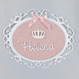 Placa Decorativa Mdf Com Tecido Personalizada Coroa Resina
