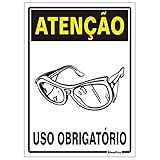 Placa Em Poliestireno 20X30 Cm Atenção Uso Obrigatorio De Oculos SINALIZE 250AT Branca