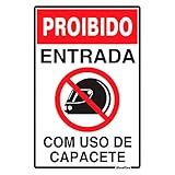 Placa Em Poliestireno 20X30 Cm   Proibido Entrada Com Uso De Capacete  SINALIZE  250BU  Branca
