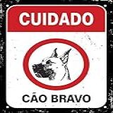 Placa Em Poliestireno - Cuidado! Cão Bravo, Sinalize, Preto, 18 X 23 Cm, Pacote De 1