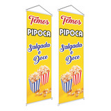 Placa Faixa Banner Temos Pipoca 1m X 30cm 2unids