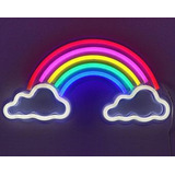 Placa Luminária painel Neon Led Arco íris nuvem 15x30cm