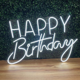Placa Luminária painel Neon Led Happy Birthday 60x40cm