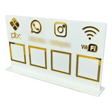 Placa Pix 4 Qr Code Display Acrílico Premium Branco Dourado