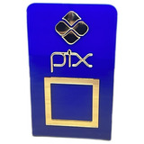 Placa Pix Acrilico Espelhado Qr Code Azul E Dourado