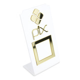 Placa Pix Qr Code Display Para Pagamentos Acrílico Branco Cor Branco E Dourado