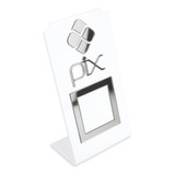 Placa Pix Qr Code Display Para Pagamentos Acrílico Branco Cor Branco E Prata